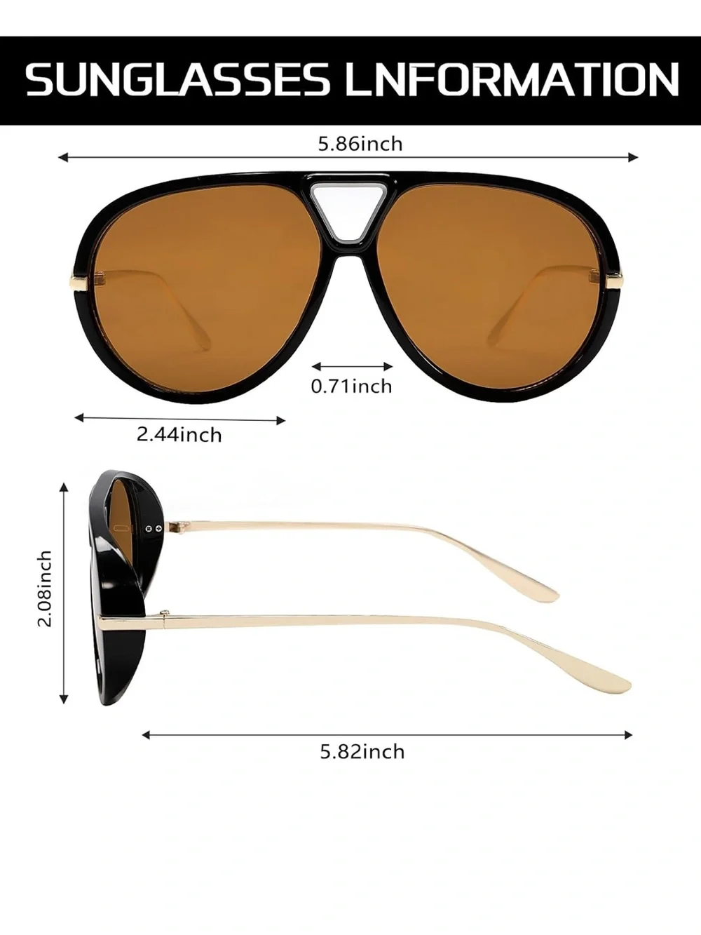 Aviator Oversized Brown Lens Women’s Men’s Retro Sunglasses